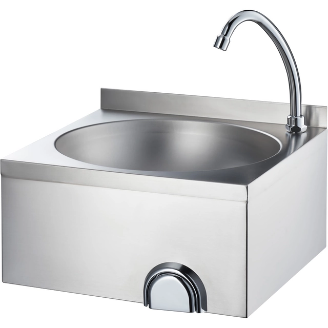 A touchless washbasin with a knee switch and a tap