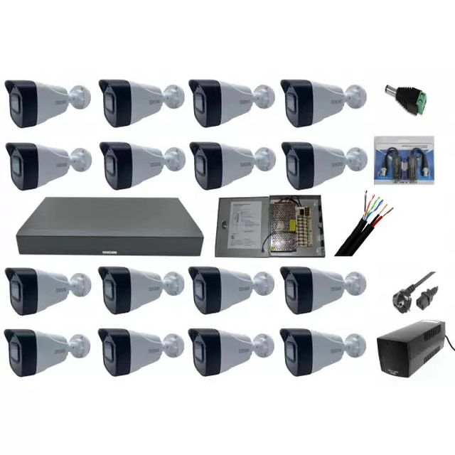 16 camera 2MP Smart IR 80m video surveillance system, microphone, ip67, full accessories, UPS GIFT