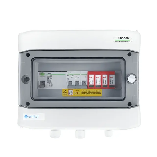 PV switchboard connectionAC hermetic IP65 EMITER with AC surge arrester Dehn type 2, 40A 3-F, RCD type A 63A/300mA