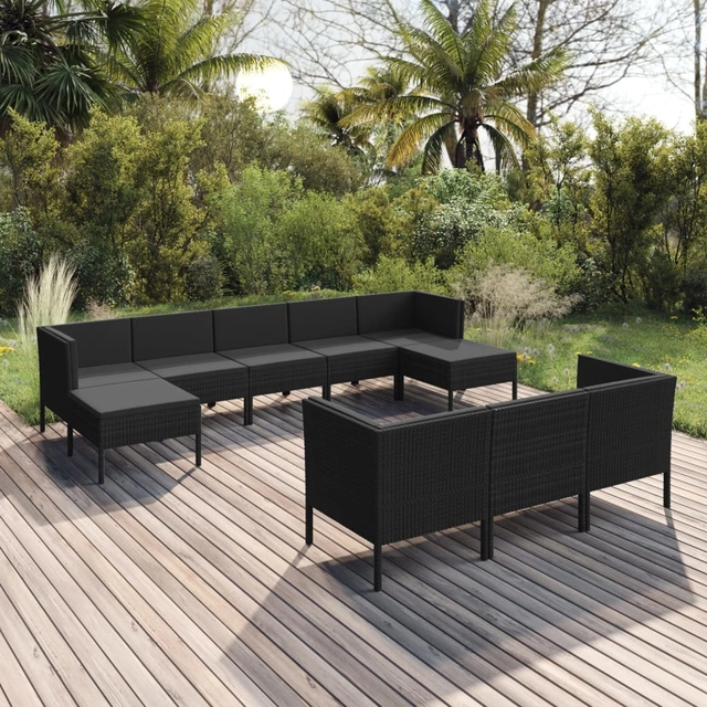 10-cz. garden seating set with cushions, black