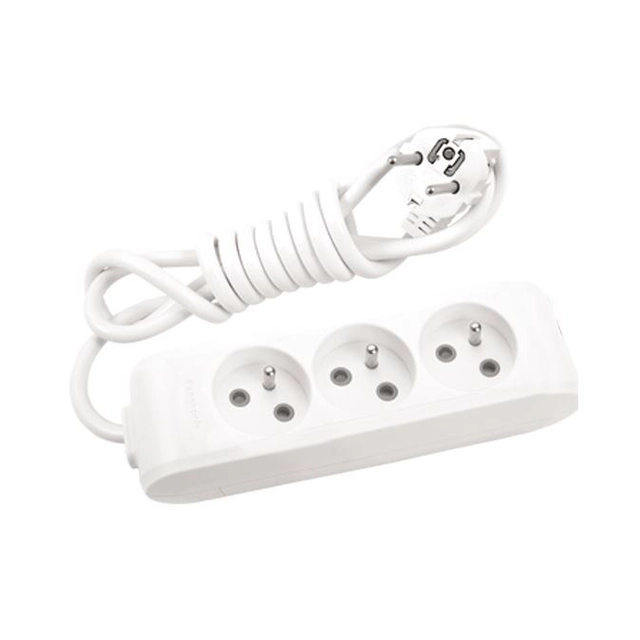 Portable extension cord 3-krotny with grounding and contact shutters 1,5m, White color