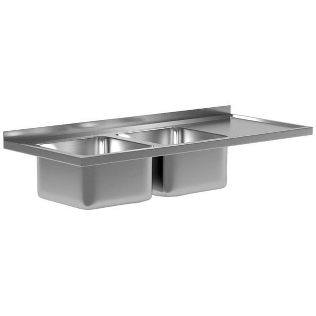 Stainless steel worktop with 2 sinks 130x70 | Polgast