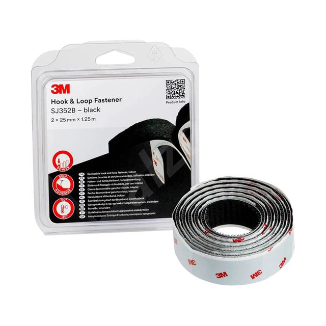 Ardon 3M™ Hook &amp; Loop™ Self-adhesive Velcro SJ352B, 25mm x 1,25m Size:10