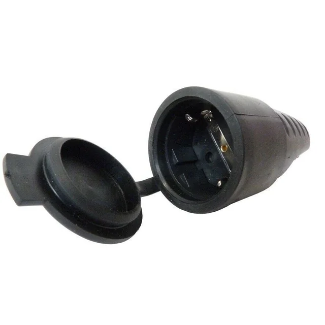 Black schuko rubber coupler socket 16A 250V with cover IP44