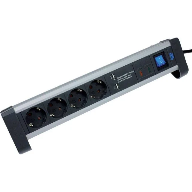 AS Schwabe Alux power strip 4 sockets 1.5 m black and silver