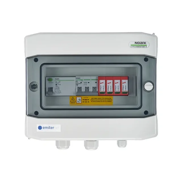 Aansluiting PV-schakelbordAC hermetisch IP65 EMITER met AC-overspanningsafleider Dehn-type 2, 10A 3-F, RCD type A 40A/300mA