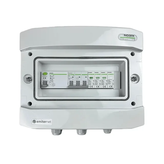 Aansluiting PV-schakelbordAC hermetisch IP65 EMITER met AC-overspanningsafleider Noark-type 1+2, 25A 3-F, RCD-type A 40A/300mA