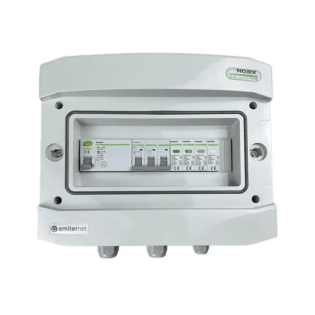 Aansluiting PV-schakelbordAC hermetisch IP65 EMITER met AC-overspanningsafleider Noark-type 1+2, 32A 3-F, RCD-type A 40A/300mA