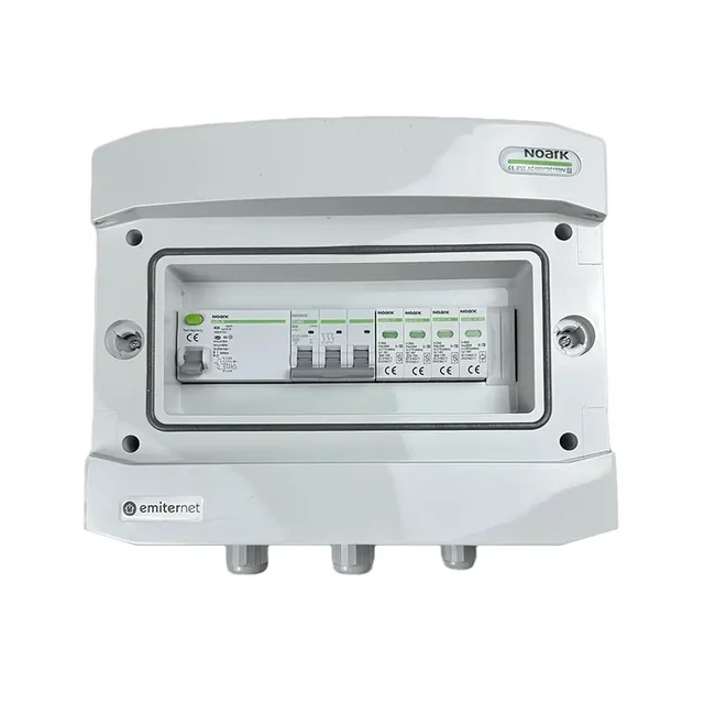 Aansluiting PV-schakelbordAC hermetisch IP65 EMITER met AC-overspanningsafleider Noark-type 2, 20A 3-F, RCD-type A 40A/300mA