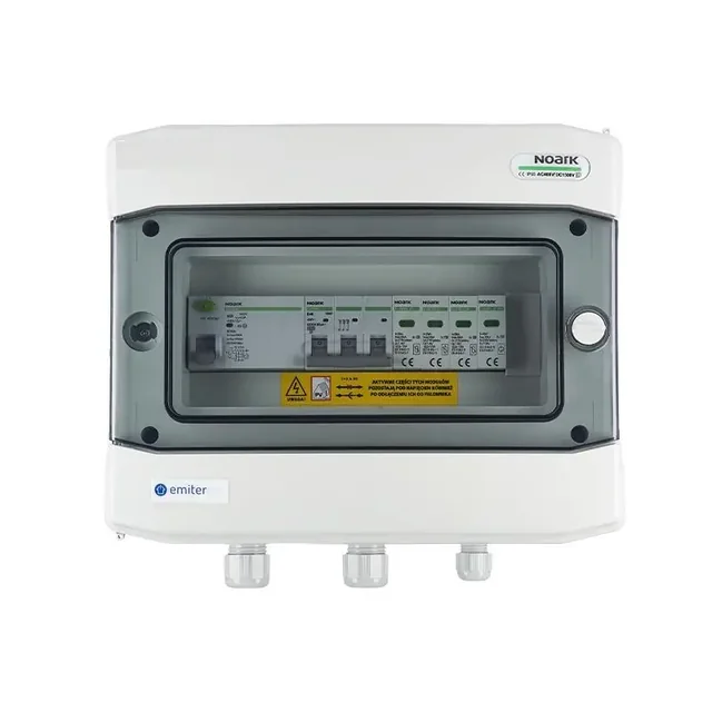 Aansluiting PV-schakelbordAC hermetisch IP65 EMITER met AC-overspanningsafleider Noark-type 2, 40A 3-F, RCD-type A 40A/300mA