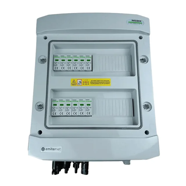 Aansluiting PV-schakelbordDC hermetisch IP65 EMITER met DC-overspanningsafleider Noark 1000V type 2, 4x PV-reeks, 4x MPPT