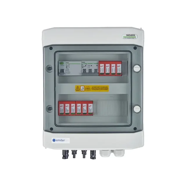 Aansluiting PV-schakelbordDCAC hermetisch IP65 EMITER met DC-overspanningsafleider Dehn 1000V type 2, 2 x PV-keten, 2 x MPPT // limiet.AC Dehn-type 2, 10A 3-F, RCD-type A 40A/300mA