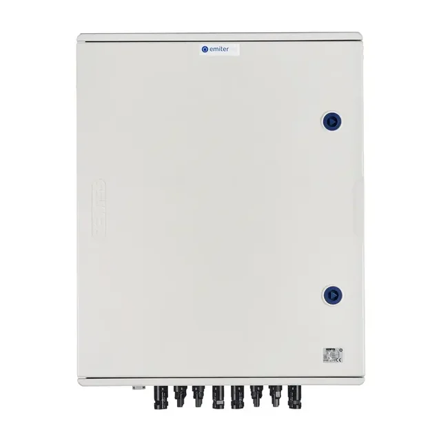 Aansluiting PV-schakelbordDCAC hermetisch IP66 EMITER met DC-overspanningsafleider Noark 1000V type 2, 6 x PV-keten, 6 x MPPT // limiet.AC Noark-type 2, 100A 3-F, FR 100A, fasesignaal + stopcontact