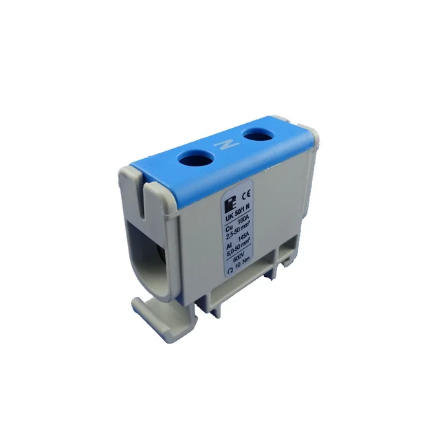 Aansluitklem klem 1 blauwe pool Cu-Al 2x50mm²​​​​​​​ montage op DIN-rail 35mm 145A (Al) 160A ( Cu)