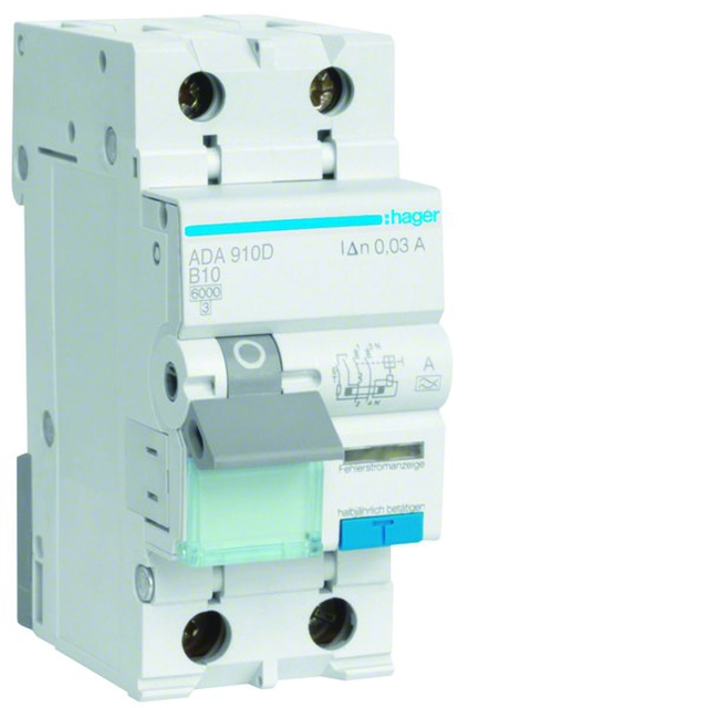 Aardlekschakelaar met overstroomelement B/6KA, 10A, 30mA, 2 polair type A