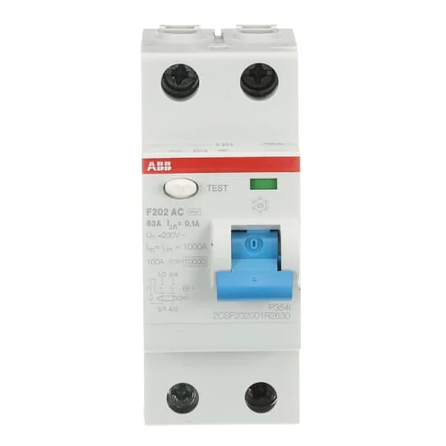 ABB - 2CSF202001R2630, Residual current device - RCD breaker, 2P 63A 100mA AC type, F202 AC-63/0.1