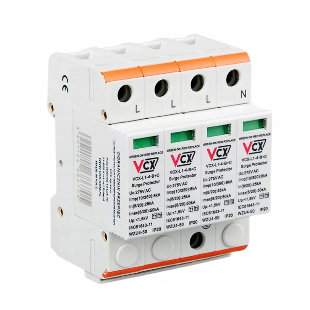 AC-overspanningsafleider VCX B+C T1+T2 4P 12,5kA