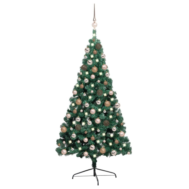 Half artificial Christmas tree with LED and baubles, green, 240 cm