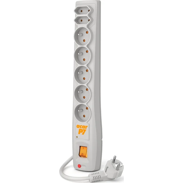 Acar power strip P7 prepäťová ochrana 7 zásuvky 1.5 m šedá (W0117)