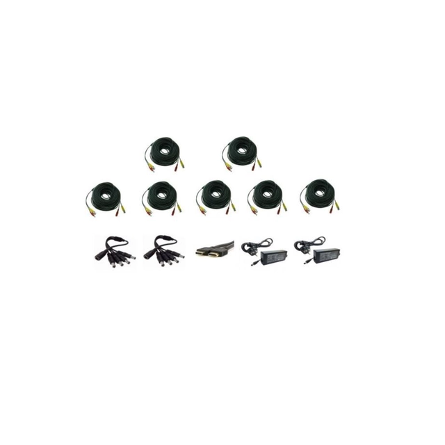 Accessories kit for surveillance systems 7 cameras, plug-in gate cables, HDMI cable, power supplies, splitter