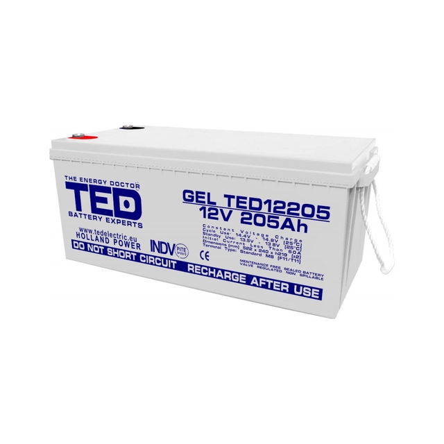 Accumulateur AGM VRLA 12V 205A GEL Deep Cycle 525mm x 243mm x h 220mm M8 TED Battery Expert Holland TED003522 (1)