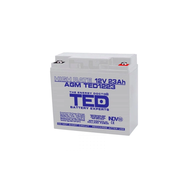 Accumulator AGM VRLA 12V 23A High Rate 181mm x 76mm x h 167mm M5 TED Battery Expert Holland TED003362 (2)