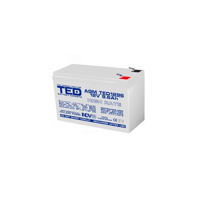 Accumulator AGM VRLA 12V 9,6A High Rate 151mm x 65mm x h 95mm F2 TED Battery Expert Holland TED003324 (5)