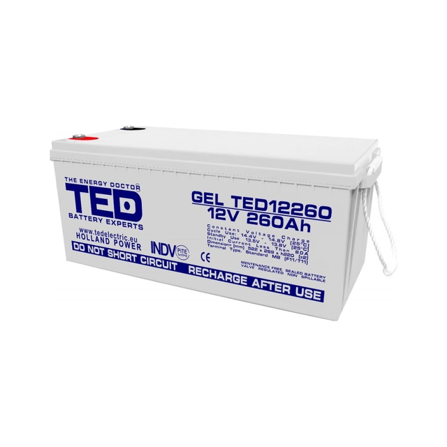 Accumulatore AGM VRLA 12V 260A GEL Deep Cycle 520mm x 268mm x h 220mm M8 TED Battery Expert Holland TED003539 (1)