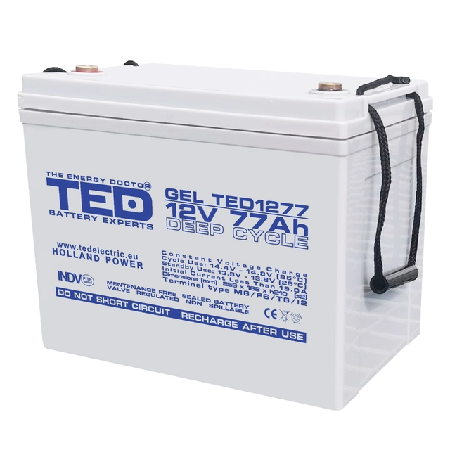 Accumulatore AGM VRLA 12V 77A GEL Deep Cycle 260mm x 167mm x h 210mm M6 TED Battery Expert Holland TED003409 (1)