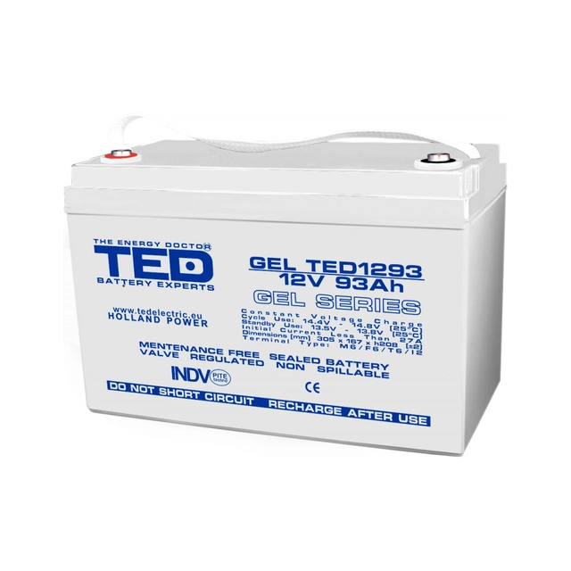 Accumulatore AGM VRLA 12V 93A GEL Deep Cycle 306mm x 167mm x h 212mm F12 M8 TED Battery Expert Holland TED003485 (1)