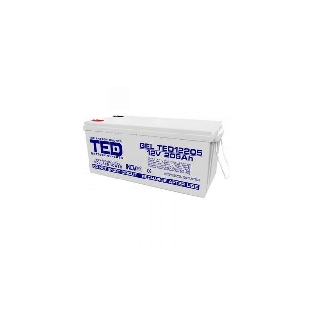 Acumulador AGM VRLA 12V 205A GEL Deep Cycle 525mm x 243mm x h 220mm M8 TED Battery Expert Holanda TED003522 (1)