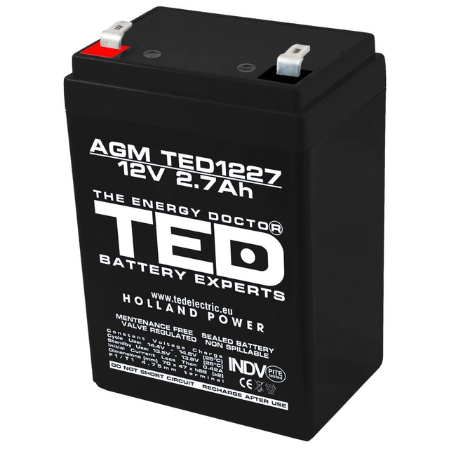 Acumulator AGM VRLA 12V 2,7A dimensiuni 70mm x 47mm x h 98mm F1 TED Battery Expert Holland TED003119 (20)