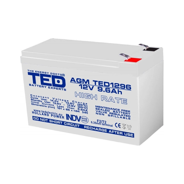 Acumulator AGM VRLA 12V 9,6A High Rate 151mm x 65mm x h 95mm F2 TED Battery Expert Holland TED003324 (5)