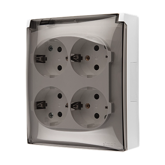 Plug socket IP44, Schuko, 4-krotne, transparent flap, with shutters, 16A, 250V, screw terminals, white Simon Aquaclick ACGSZ4Z/11A