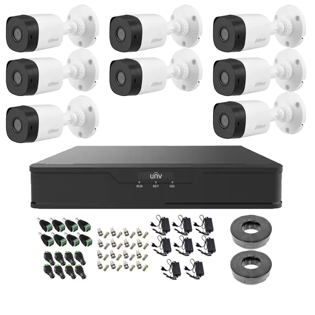 Complete professional system 8 outdoor surveillance cameras Dahua full hd IR 20m, DVR 8 channels, accessories