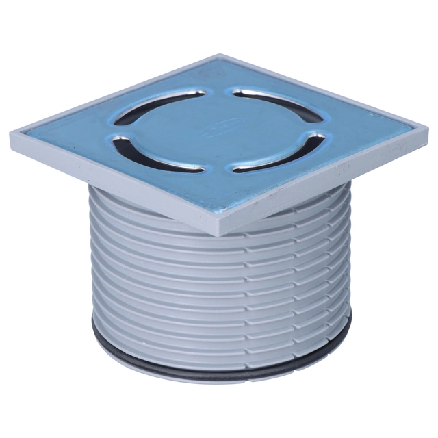 Adapter for grooves with dimensions 123x123mm with a stainless steel grate without a siphon and with a protective cover for the duration of assembly