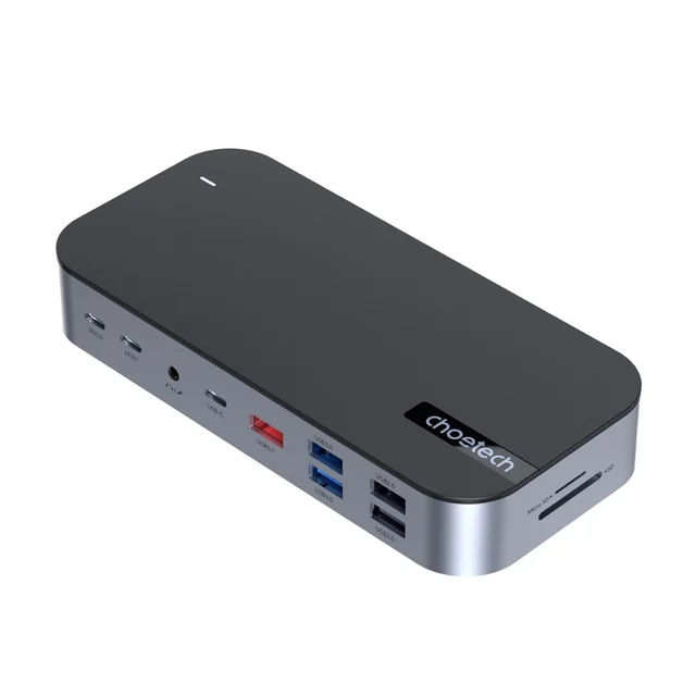 Adaptér HUB M52 USB-CUSB-A HDMI VGA DP SD TF RJ45 AUX PD šedá