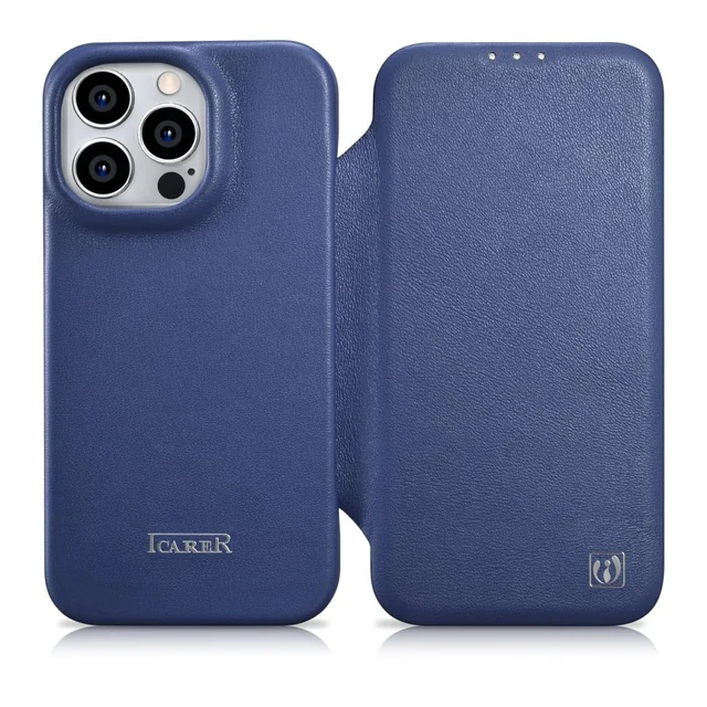 Ādas maciņš iPhone 14 Pro Max ar magnētisko atloku MagSafe CE Premium Leather zils