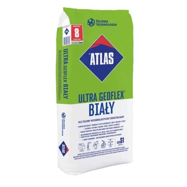 Adeziv gel Atlas Ultra Geoflex pentru piatră și gresie, alb, 22,5 kg