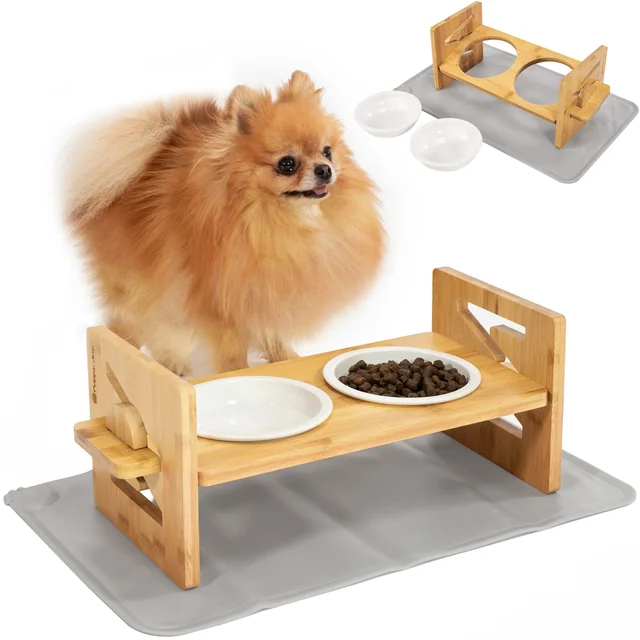 Adjustable Ceramic Dog or Cat Bowls with Silicone Mat Set