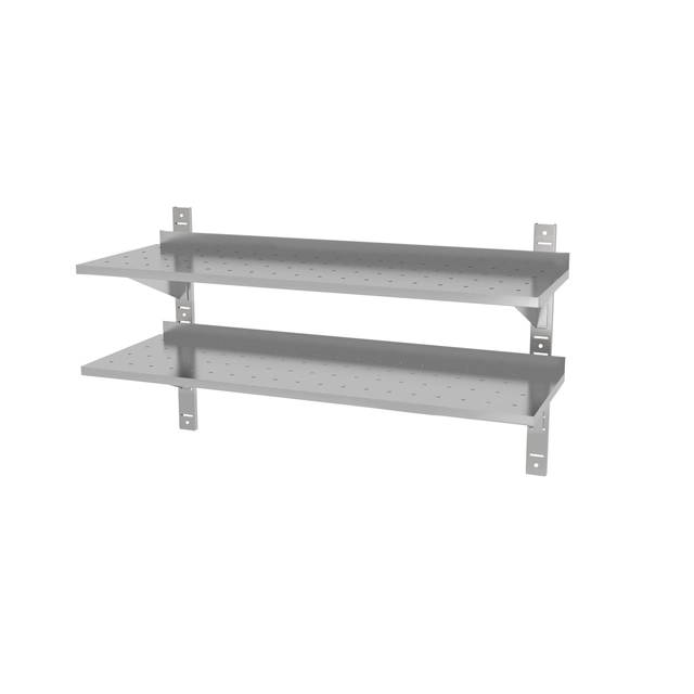 Adjustable double, perforated hanging shelf with two consoles | 1000x300x600 mm