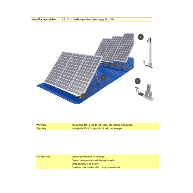 Adjustable roof brackets for 2 panels, screwed to the roof (invasive), flat roof