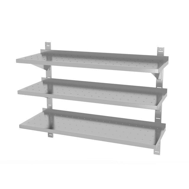Adjustable triple, perforated hanging shelf with two consoles | 1100x300x875 mm