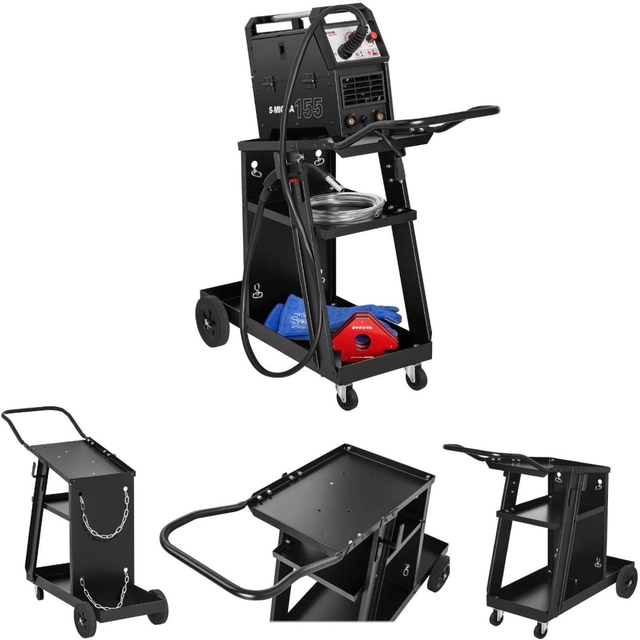 Steel workshop welding trolley with 3 shelves, load capacity up to 75kg