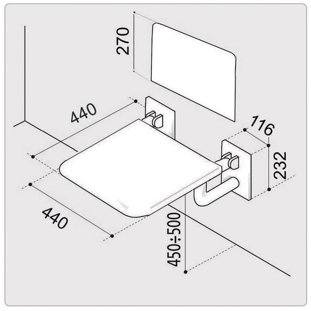 Shower seat, liftable, white Ergoplus