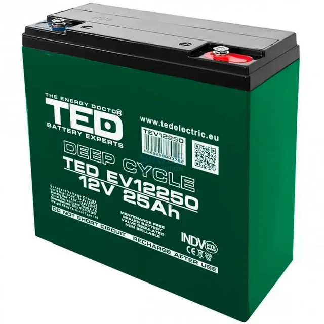 AGM VRLA akku 12V 25A Syvä sykli 181mm x 76mm xh 167mm sähköautoille M5 TED Battery Expert Holland TED003782 (2)