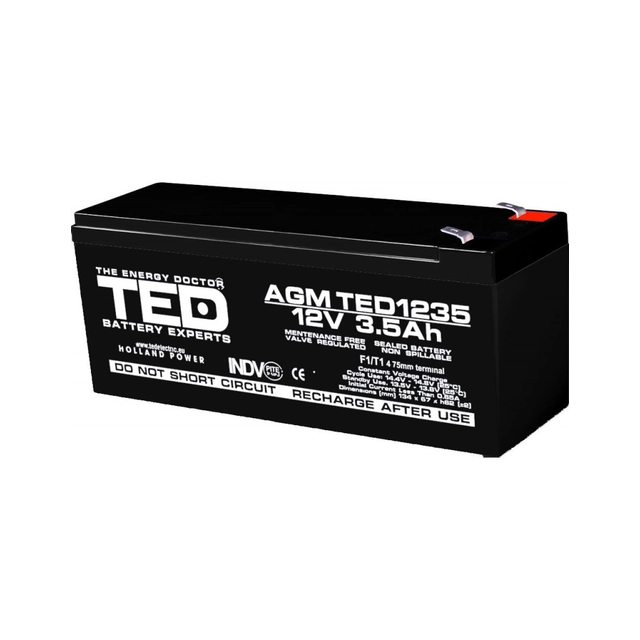 AGM VRLA akku 12V 3,5A koko 134mm x 67mm xh 60mm F1 TED Battery Expert Holland TED003133 (10)