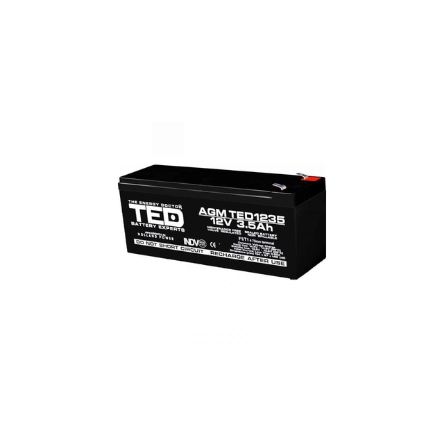 AGM VRLA-akku 12V 3,5A mitat 134mm x 67mm x h 60mm F1 TED Battery Expert Holland TED003133 (10)