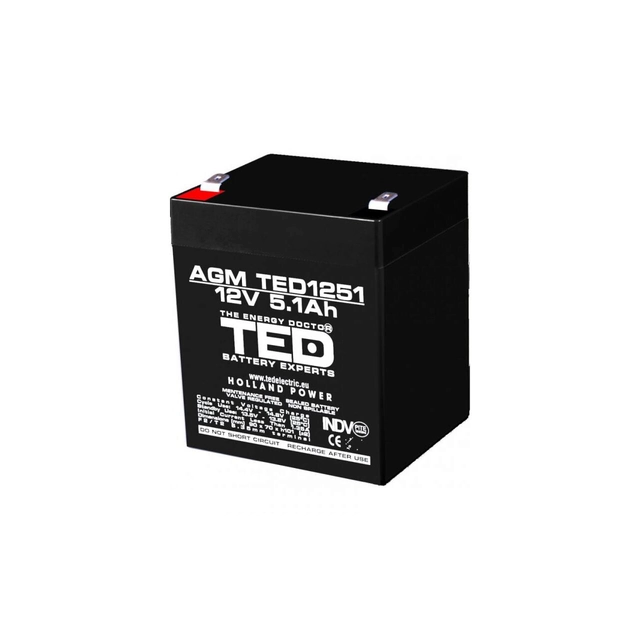 AGM VRLA akkumulátor 12V 5,1A méretek 90mm x 70mm x h 98mm F2 TED Battery Expert Holland TED003157 (10)