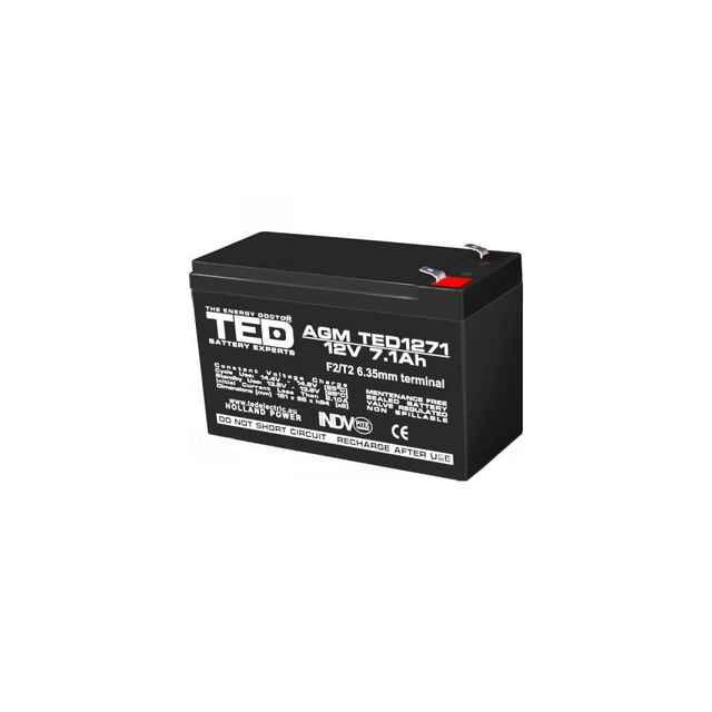 AGM VRLA akkumulátor 12V 7,1A méretek 151mm x 65mm x h 95mm F2 TED Battery Expert Holland TED003225 (5)